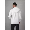 Luz&Pos Samuray Kapşonlu Zıp Fermuarlı Çift Kapşonlu Nakışlı Sweatshirt- Beyaz