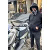 Luz&Pos Samuray Kapşonlu Zıp Fermuarlı Çift Kapşonlu Nakışlı Sweatshirt- Siyah