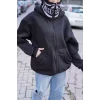 Luz&Pos Samuray Kapşonlu Zıp Fermuarlı Çift Kapşonlu Nakışlı Sweatshirt- Siyah