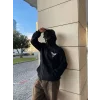 Luz&Pos Samuray Kapüşonlu Zıp Fermuarlı Kapüşonlu Sweatshirt - Siyah