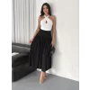 Luz&Pos Sandy Uzun Beli Lastikli Yüksel Bel Etek Yazlık - Siyah