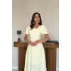 Sarı Göğüs Büzgülü Elbise