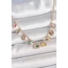 Sıralı Karışık Renk Zirkon Taşlı Gold Pirinç Kolye