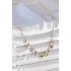 Sıralı Karışık Renk Zirkon Taşlı Gold Pirinç Kolye