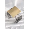 Siyah Mermer Desen Akrilik Plastik Gold Kare Plaka Model Vintage Kadın Bilezik