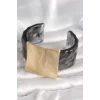Siyah Mermer Desen Akrilik Plastik Gold Kare Plaka Model Vintage Kadın Bilezik