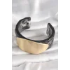 Siyah Mermer Desen Akrilik Plastik Gold Oval Plaka Model Vintage Kadın Bilezik