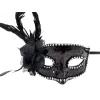 Siyah Renk Yandan Tüylü Güllü Gümüş Taşlı Pullu Maske 20x22 Cm