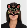 Siyah Süet Kırmızı Sarı Simli Kedi Maskesi