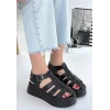 Toten Siyah Cilt Kemerli Sandalet