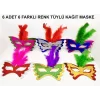 Tüylü Kağıt Parti Venedik Balo After Maskesi 6 Adet