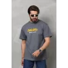 Unisex Basic Bisiklet Yaka Oversize T-Shirt - Füme
