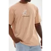 Unisex Baskılı Oversize T-Shirt - Bej