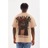 Unisex Baskılı Oversize T-Shirt - Bej