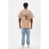 Unisex Baskılı Oversize T-Shirt - Bej