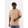 Unisex Baskılı Oversize T-Shirt - Bej