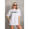 Luz&Pos Unisex Baskılı Oversize T-shirt - Beyaz