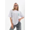 Luz&Pos Unisex Baskılı Oversize T-shirt - Beyaz