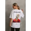 Luz&Pos Unisex Baskılı Oversize T-shirt - Beyaz