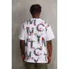 Luz&Pos Unisex Baskılı Oversize T-shirt - Beyaz