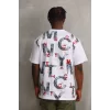 Unisex Baskılı Oversize T-Shirt - Beyaz