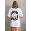 Luz&Pos Unisex Baskılı Oversize T-shirt - Beyaz