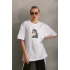 Luz&Pos Unisex Baskılı Oversize T-shirt - Beyaz