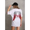 Luz&Pos Unisex Baskılı Oversize T-shirt - Beyaz