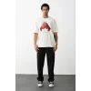 Unisex Baskılı Oversize T-Shirt - Beyaz
