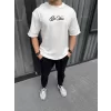 Unisex Baskılı Oversize T-Shirt - Beyaz