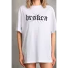 Luz&Pos Unisex Baskılı Oversize T-shirt - Beyaz