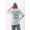 Luz&Pos Unisex Baskılı Oversize T-shirt - Beyaz