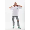 Luz&Pos Unisex Baskılı Oversize T-shirt - Beyaz