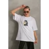 Luz&Pos Unisex Baskılı Oversize T-shirt - Beyaz
