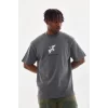 Luz&Pos Unisex Baskılı Oversize T-shirt - Füme