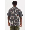 Unisex Baskılı Oversize T-Shirt - Füme