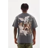 Luz&Pos Unisex Baskılı Oversize T-shirt - Füme