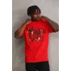 Unisex Baskılı Oversize T-Shirt - Kırmızı