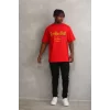 Unisex Baskılı Oversize T-Shirt - Kırmızı