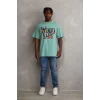 Luz&Pos Unisex Baskılı Oversize T-shirt - Mint Yeşili