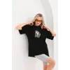 Luz&Pos Unisex Baskılı Oversize T-shirt - Siyah
