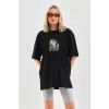 Luz&Pos Unisex Baskılı Oversize T-shirt - Siyah