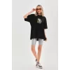 Luz&Pos Unisex Baskılı Oversize T-shirt - Siyah