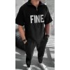 Luz&Pos Unisex Baskılı Yarım Fermuarlı T-shirt - Siyah