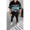Luz&Pos Unisex Baskılı Yarım Fermuarlı T-shirt - Siyah