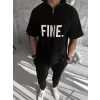 Luz&Pos Unisex Baskılı Yarım Fermuarlı T-shirt - Siyah