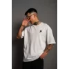 Unisex Bisiklet Yaka Baskılı Oversize T-Shirt - Beyaz