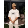 Unisex Bisiklet Yaka Baskılı Oversize T-Shirt - Beyaz
