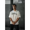 Unisex Bisiklet Yaka Baskılı Oversize T-Shirt - Beyaz