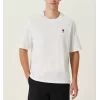 Unisex Bisiklet Yaka Baskılı Oversize T-Shirt - Beyaz